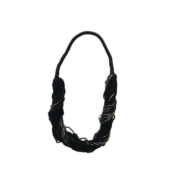 Unbranded Jewelry - Vintage Lariat Necklace Black Beads Silver Threaded Beads Fabric Support 26 Inch